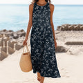 Women's Vintage Floral Print Linen Blend Loose Tank Midi Dress elevenforest
