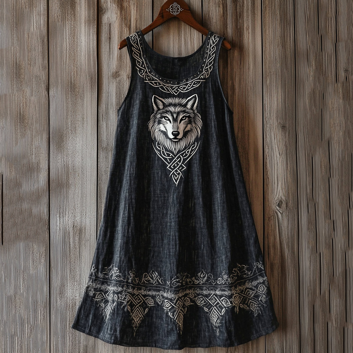 Viking Wolf Pattern Tank Midi Dress elevenforest