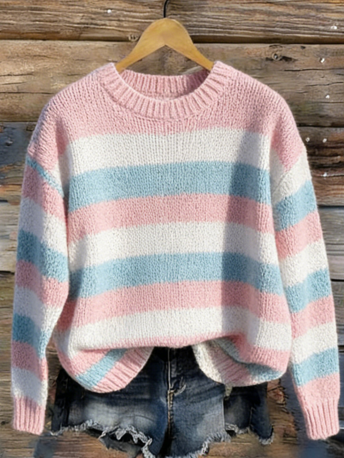 Comstylish Trans Flag Inspired Pink Cozy Sweater
