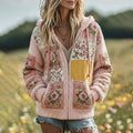 Women's Vintage Floral Patchwork Cozy Knit Hooded Zipper Sweater elevenforest