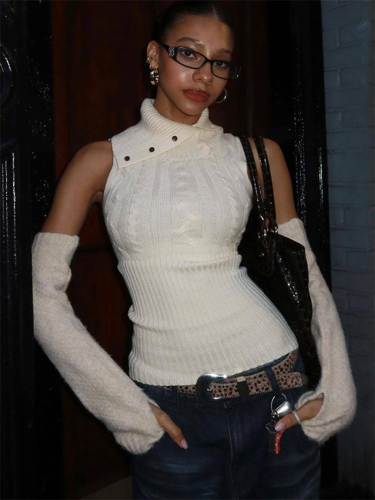 Tossy Twist Patchwork Knit Sweater Pullover Vest Female Ribbed Sleeveless Hollow Out Cropped Y2k Top Knitwear Tank Top New