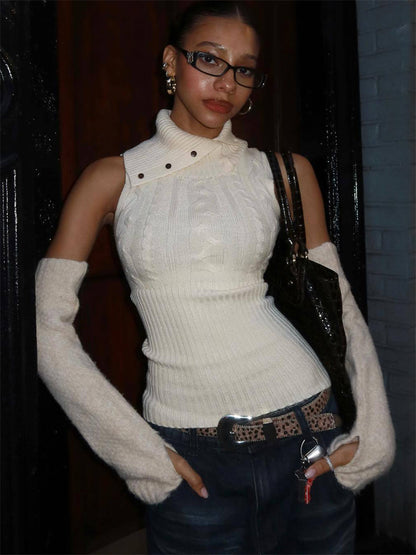 Tossy Twist Patchwork Knit Sweater Pullover Vest Female Ribbed Sleeveless Hollow Out Cropped Y2k Top Knitwear Tank Top New