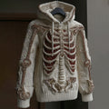 Comstylish Women's Vintage White Skeleton Art Cozy Hooded Sweater