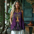Vintage Tree Of Life Graphic Art Linen Suspender Sleeveless Top elevenforest