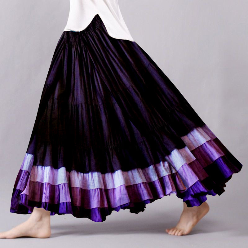 Women's Patchwork Art Linen Flowy Wide Skirt elevenforest