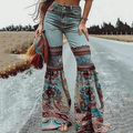 Vintage Boho Floral Patchwork Art Button High Waist Wide Leg Jeans elevenforest