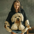 Vintage Fluffy Cute Dogs Felt Cozy Knit Hooded Sweater elevenforest