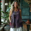 Comstylish Women's Loose Patchwork Linen Sleeveless Tank Top