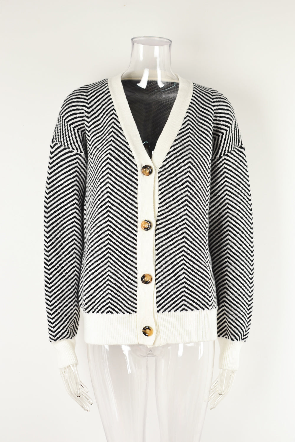Autumn Winter Cardigan Sweater Color Matching Button Sweater Top V Neck Coat