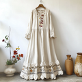 Vintage Lace Flowers Art Linen Maxi Dress elevenforest