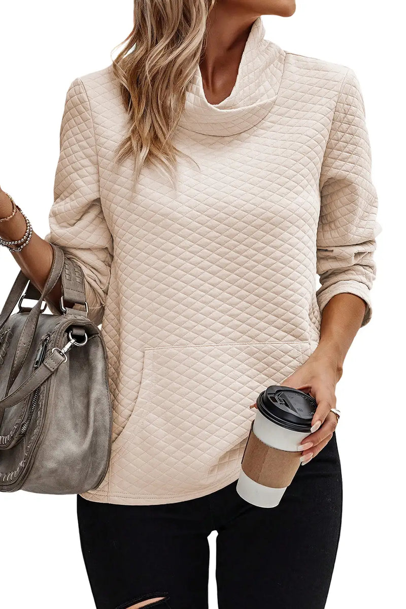 Apricot Quilted High Neck Sweatshirt