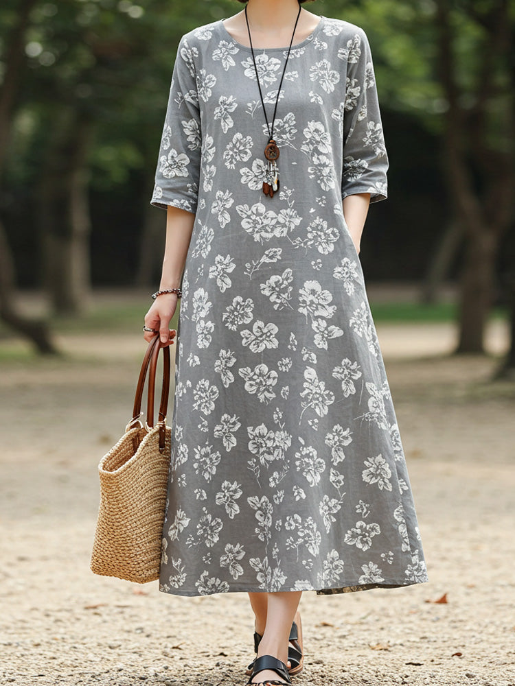 Women's Retro Floral Print Dress elevenforest