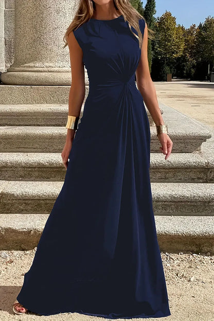 Simplicity Fold O Neck Vest Dresses(6 Colors)