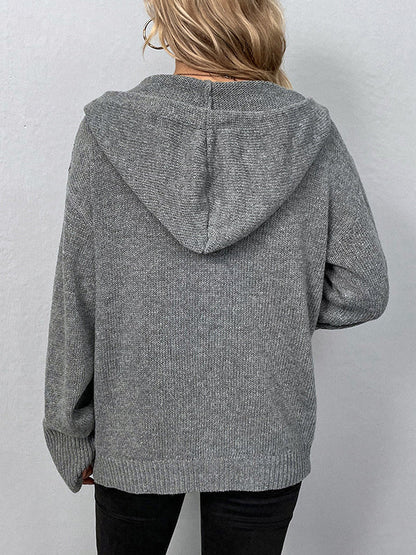 Wrap Buttoned Hooded Color Cardigan