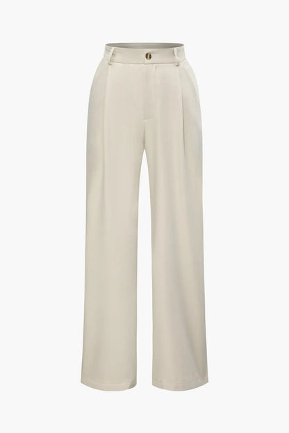 Cherry Beige Tie Back Vest and Straight Leg Suit Pants Set