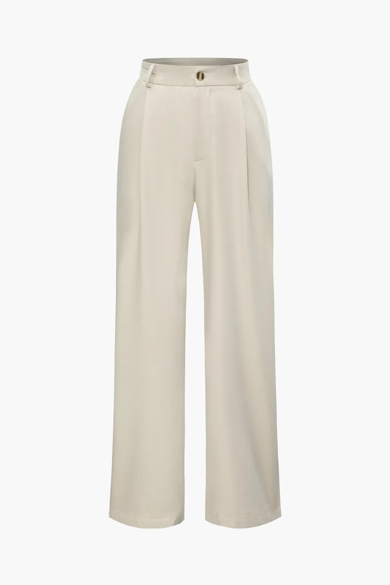 Cherry Beige Tie Back Vest and Straight Leg Suit Pants Set