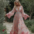 Vintage Floral Embroidered V Neck Casual Maxi Dress elevenforest