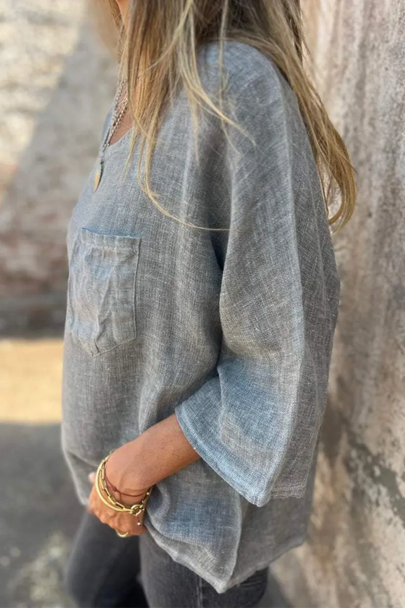 Color Pocket O Neck T-shirts(4 Colors)