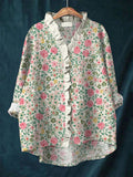 Boho Rose Print Ruffled Linen Shirt elevenforest