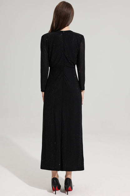 Rhinestone Stand Collar Mermaid Maxi Dress