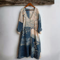 Comstylish Cherry Blossom Sea Waves Japanese Sashiko Art Linen Mini Dress