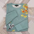 Comstylish Japanese Crane And Ginkgo Embroidery Knitted Crew Neck Sweater