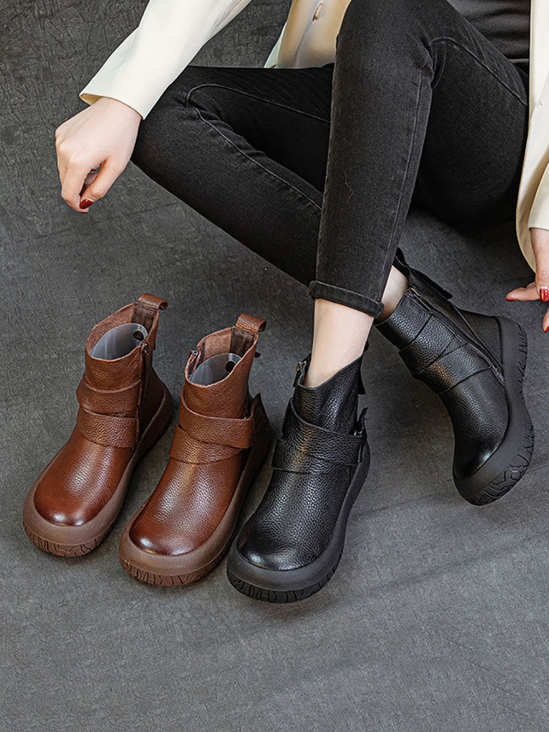 Genuine Leather Spliced Flat Ankle Boots Av1039