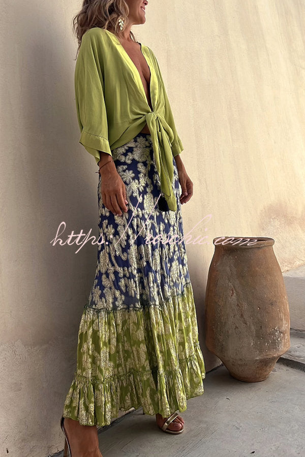 Summer Harvest Golden Gradient Elastic Waist Maxi Skirt