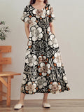 Vintage Japanese Art Pattern Linen Maxi Dress elevenforest