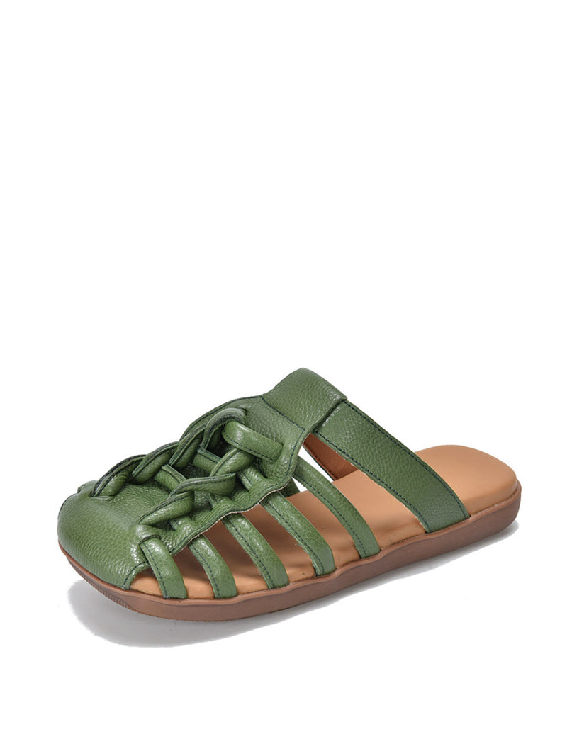 Summer Leather Spliced Flat Slippers Bn1002