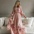 Elegant Rose Embroidery V-neck Long-sleeved Dress For Women elevenforest