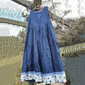 Vintage Floral And Plaid Art Cotton Linen Comfy Tank Dress elevenforest