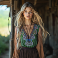 Vintage Floral Tribal Embroidery Art Linen Blend Cozy Tunic elevenforest
