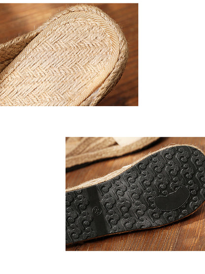 Summer Flower Embroidert Straw Slippers Ii1017