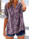 Women's Vintage Floral Art Print Casual Cotton And Linen Shirt