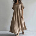 Vintage Solid Color Cotton Linen Comfy Maxi Dress elevenforest