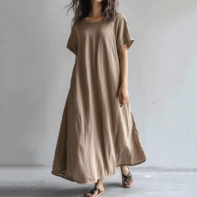 Vintage Solid Color Cotton Linen Comfy Maxi Dress elevenforest