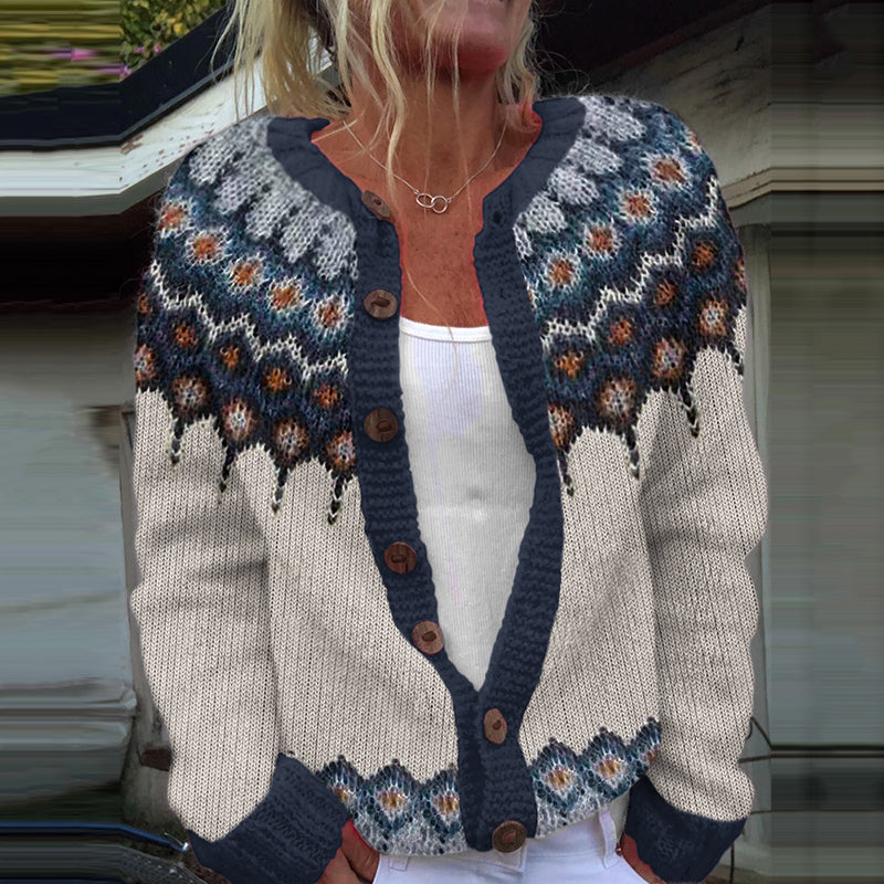 Retro Icelandic Pattern Knitted Button Cozy Sweater elevenforest