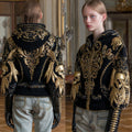 Women's Halloween Baroque Skull Pattern Knit Zipper Sweater elevenforest