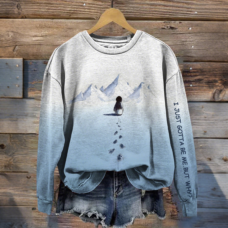 Comstylish I Just Gotta Be Me.but Why? Nihilistic Penguin Printed Casual Sweatshirt