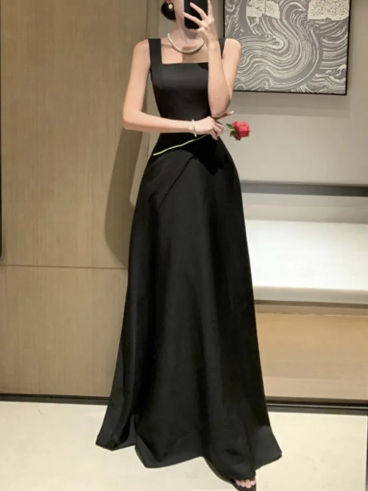 Backless Evening Party Dress Sleeveless A-line Long Dresses for Spring Summer Prom Robe Vestidos Mujer New