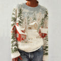 Comstylish Snowing Cottages Forest Landscape Cozy Knit Sweater