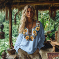 Sunflowers Embroidered Linen Blend Shirt elevenforest