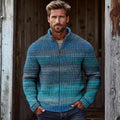 Men's Vintage Stripes Gradient Knitted Zip Cozy Sweater elevenforest