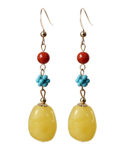 Multi 14k Gold Turquoise Agate Amber Honey Wax Drop Earrings