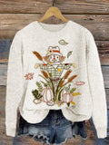 Scarecrow & Pumpkins Embroidered Thanksgiving Cozy Sweater artswardrobe
