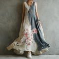 Women's Retro Japanese Sakura Splicing Sleeveless Dress elevenforest