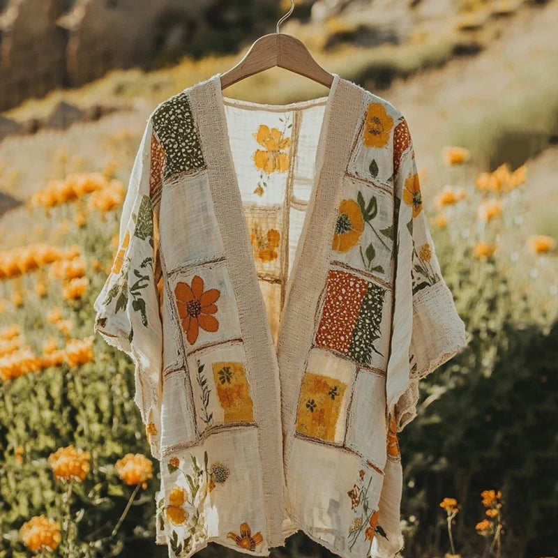 Vintage Floral Patchwork Print Linen Kimono elevenforest