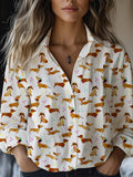 Women's Colorful Cute Puppy Print Casual Cotton Shirt