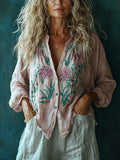 Women's Linen Bohemia Style Plain Long-sleeved Breathable Top Shirt elevenforest